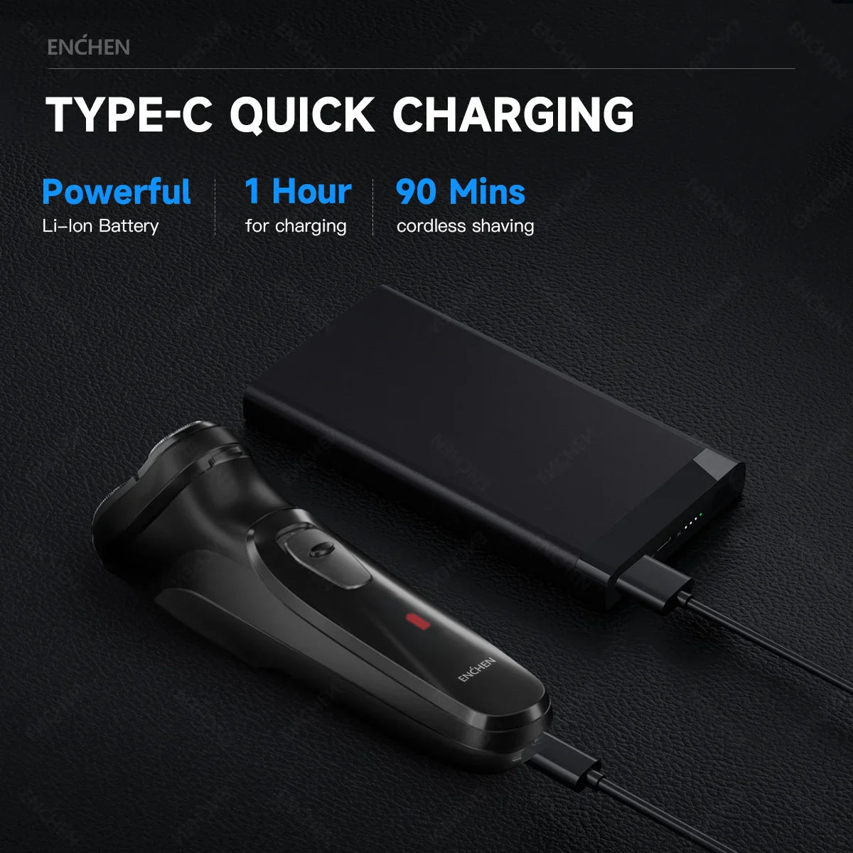 Afeitadora Eléctrica Rotativa 3D con Carga USB-C
