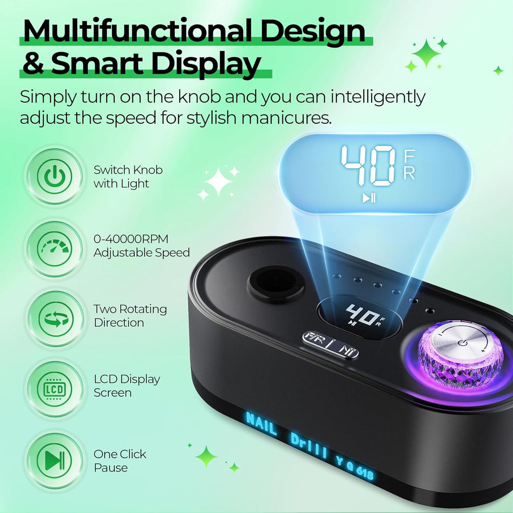 Torno para Uñas Profesional 40,000 RPM con Pantalla LCD