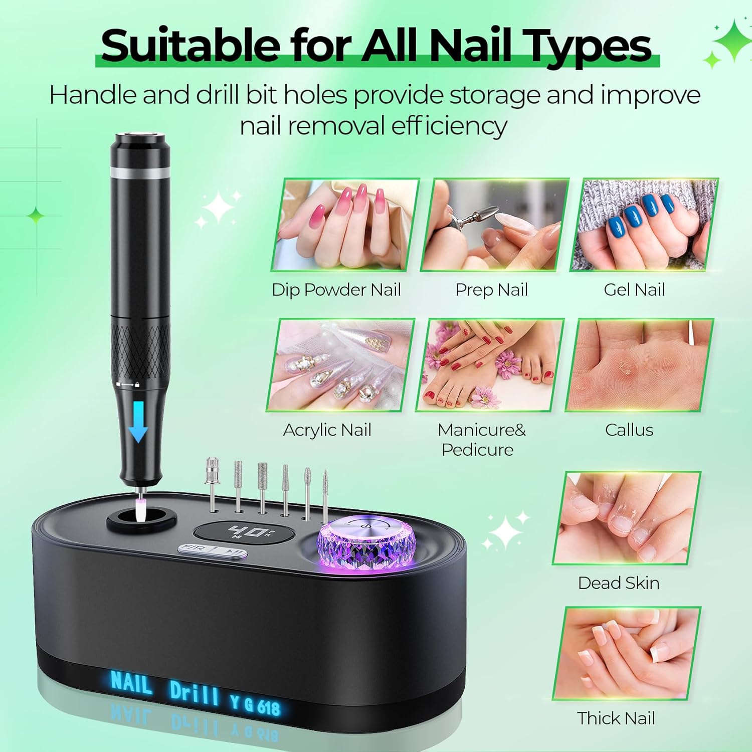 Torno para Uñas Profesional 40,000 RPM con Pantalla LCD