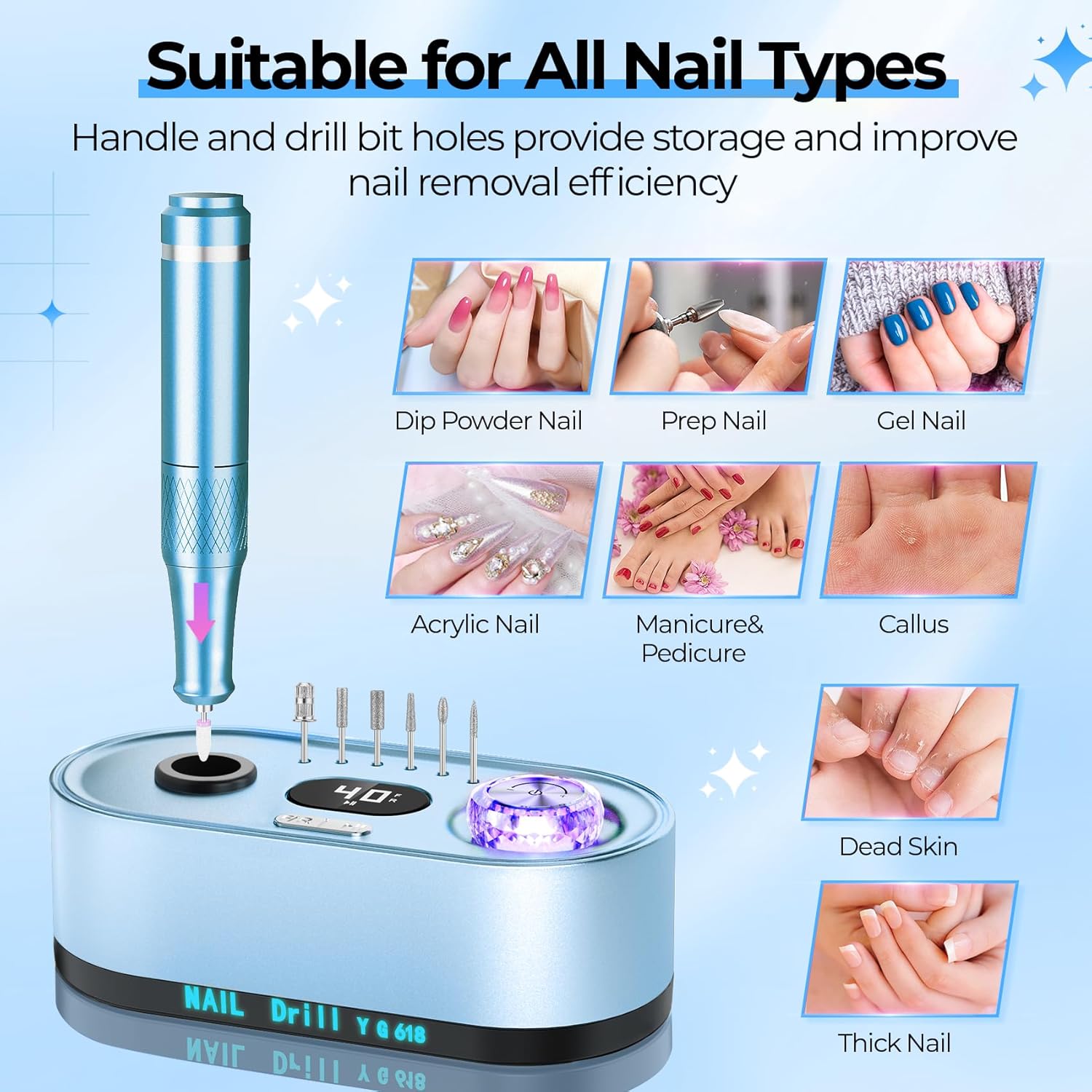 Torno para Uñas Profesional 40,000 RPM con Pantalla LCD