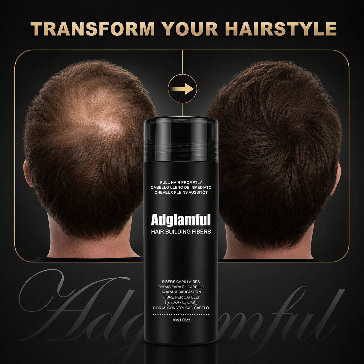 Fibras Capilares Adglamful 30g – Densidad Instantánea y Corrector de Línea de Cabello