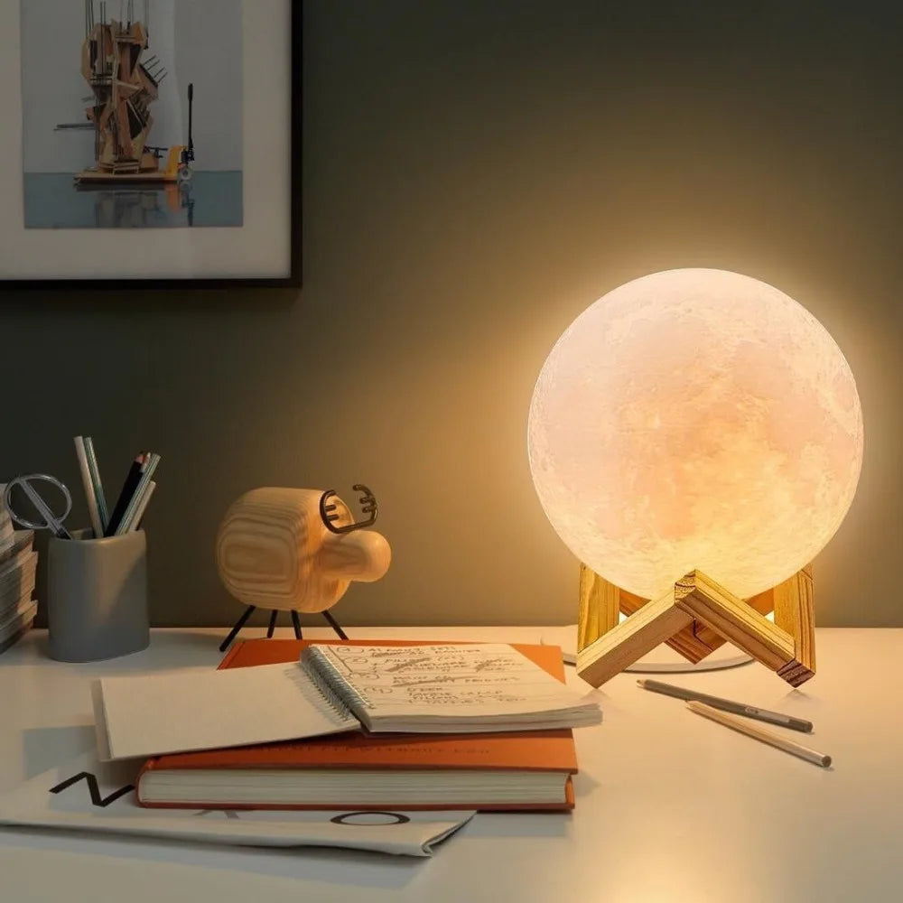 Lámpara de Luna 3D con Control Táctil – Recargable y Ajustable