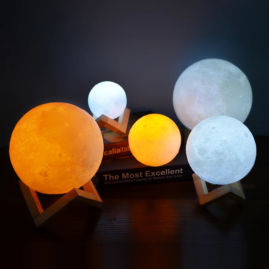 Lámpara de Luna 3D con Control Táctil – Recargable y Ajustable