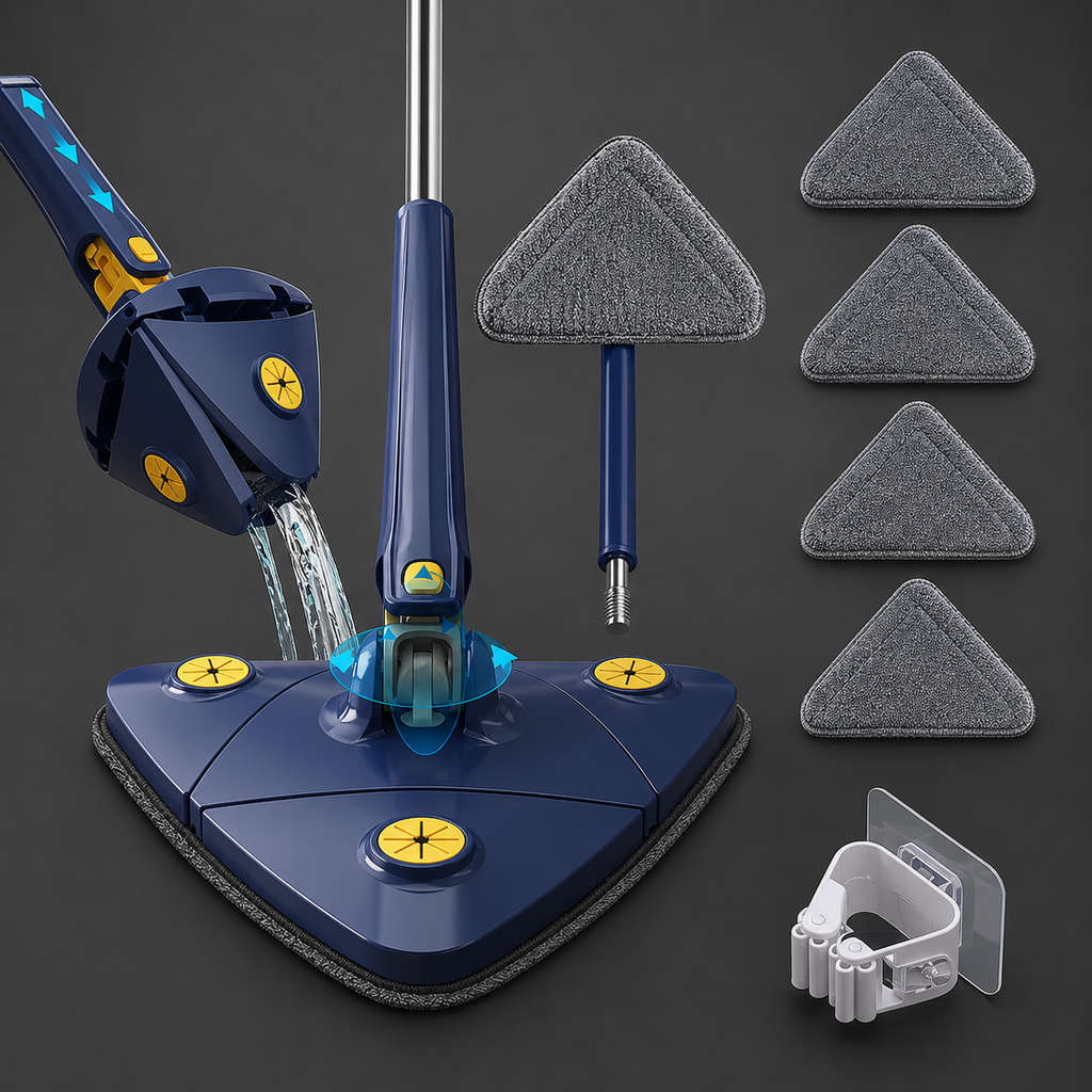 Mopa Triangular Telescópica Giratoria 360° | Fregona de Limpieza con Autoescurrido para Uso Seco y Húmedo de Alta Absorción Untior