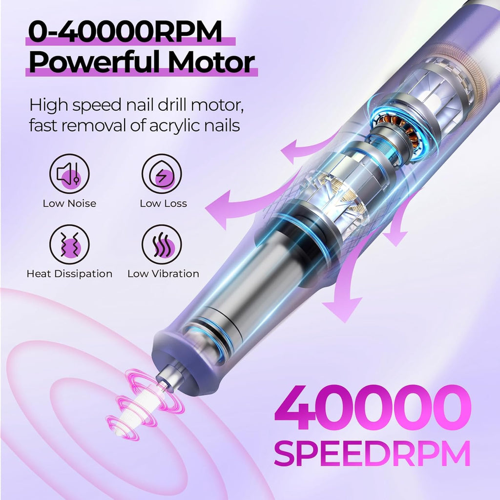 Torno para Uñas Profesional 40,000 RPM con Pantalla LCD
