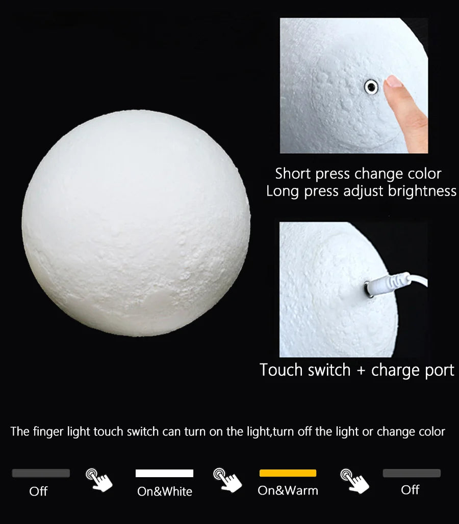 Lámpara de Luna 3D con Control Táctil – Recargable y Ajustable