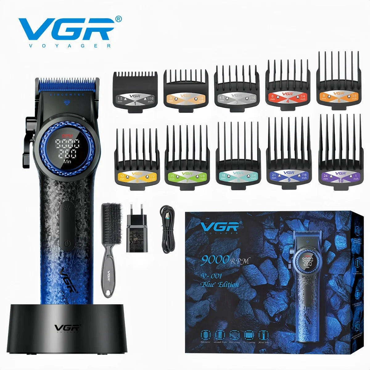 Cortapelos Profesional VGR V-001 – Motor de 9000 RPM, Cuchillas DLC y Batería de 4600 mAh