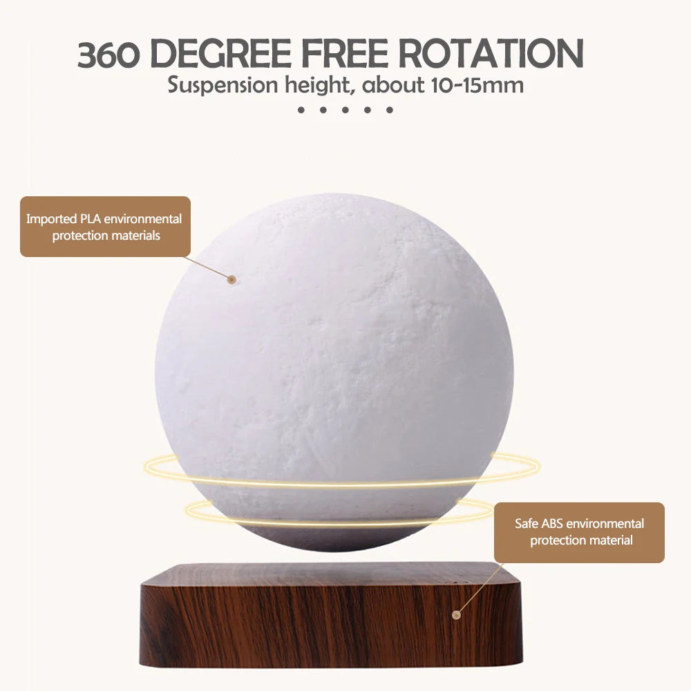 Lámpara de Luna Flotante con Levitación Magnética – Rotación 360° y 3 Colores LED