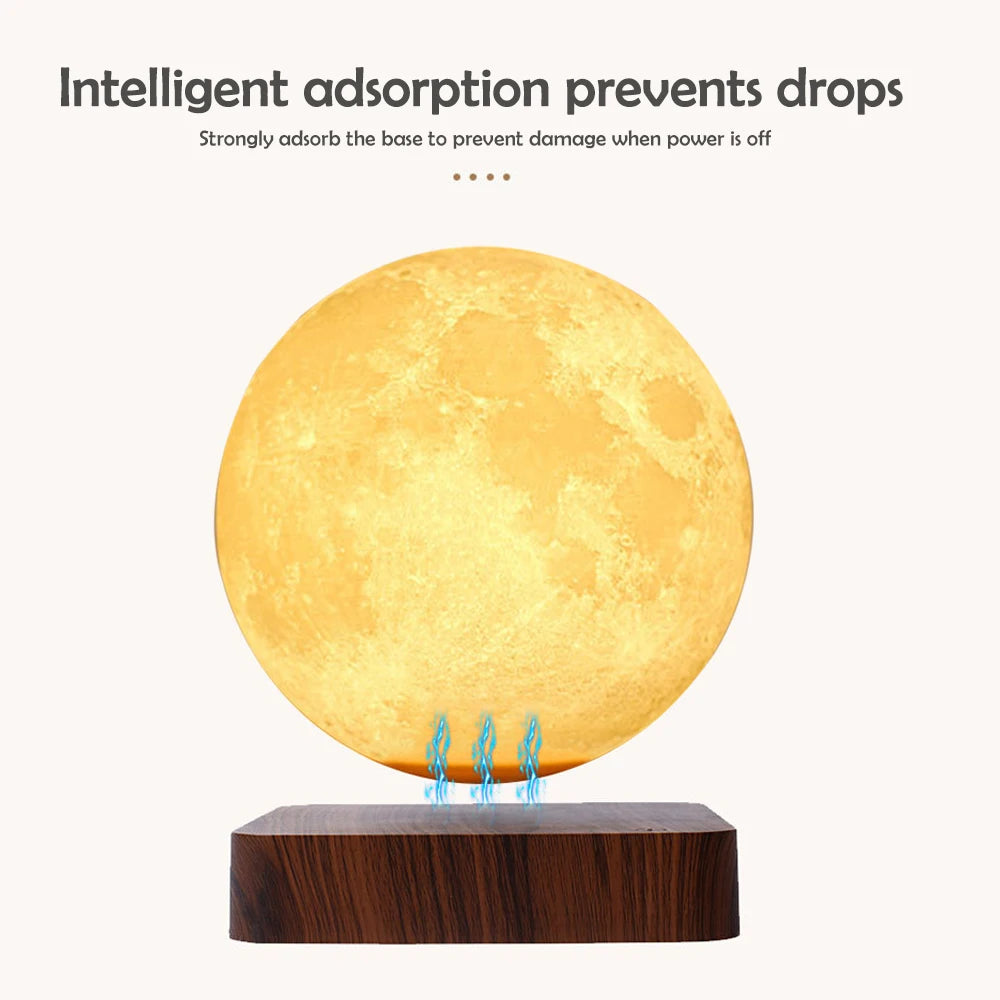 Lámpara de Luna Flotante con Levitación Magnética – Rotación 360° y 3 Colores LED