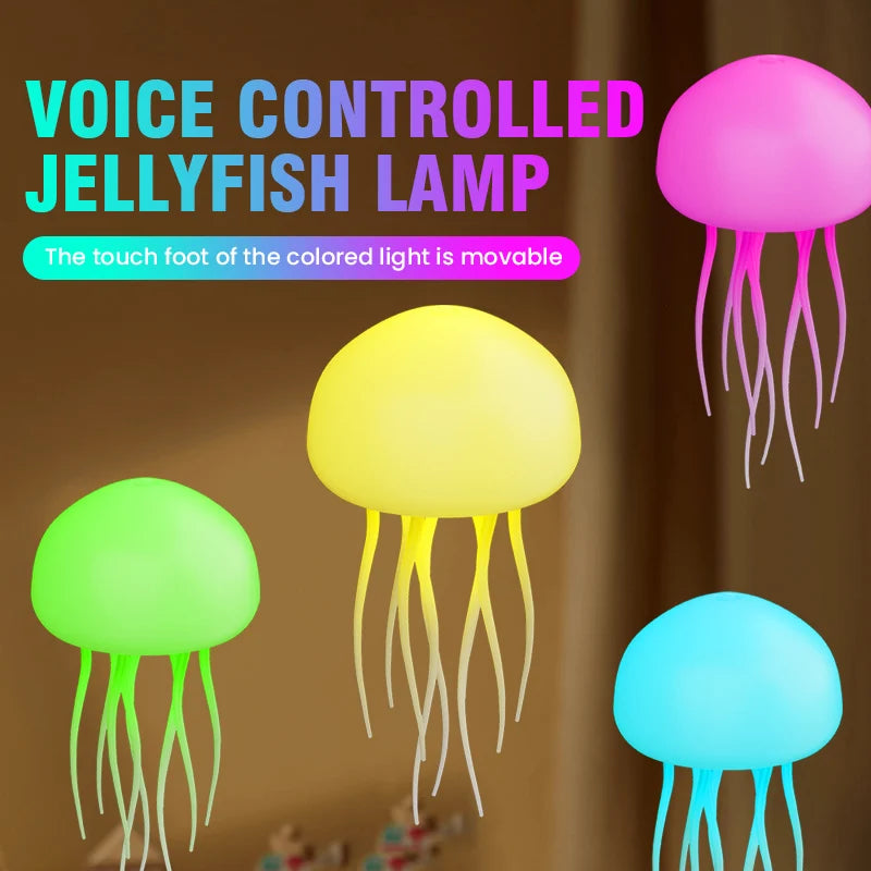 Lámpara de Medusa LED con Control por Voz – Luz de Noche Giratoria y RGB
