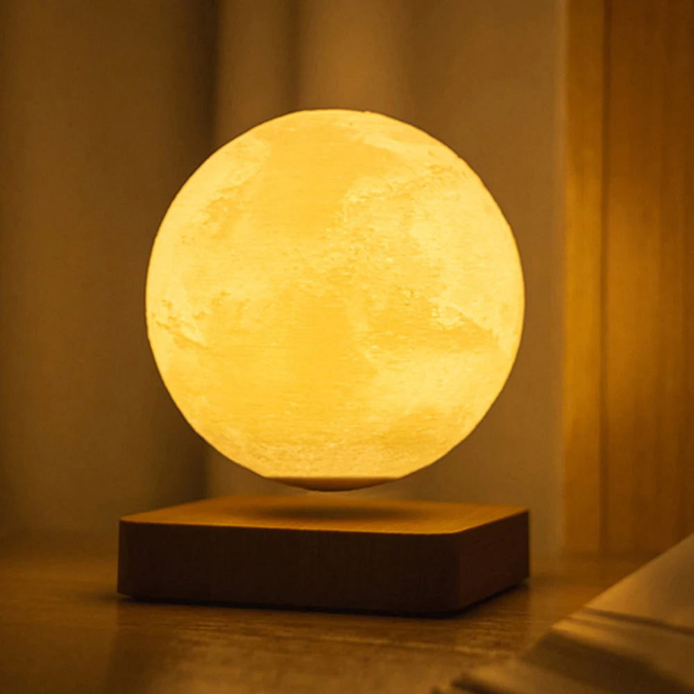 Lámpara de Luna Flotante con Levitación Magnética – Rotación 360° y 3 Colores LED
