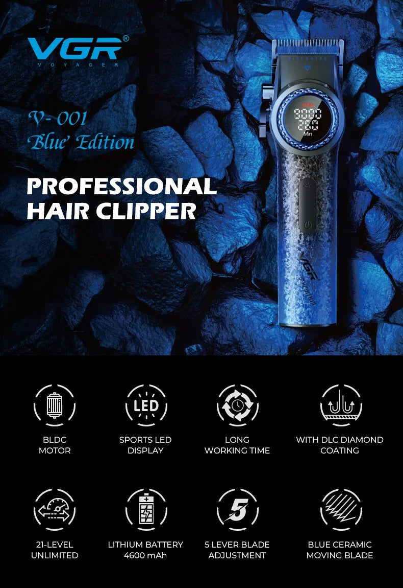 Cortapelos Profesional VGR V-001 – Motor de 9000 RPM, Cuchillas DLC y Batería de 4600 mAh