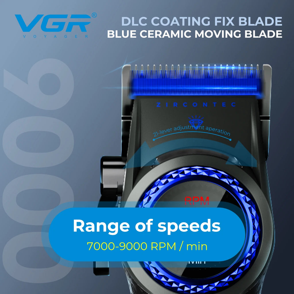 Cortapelos Profesional VGR V-001 – Motor de 9000 RPM, Cuchillas DLC y Batería de 4600 mAh