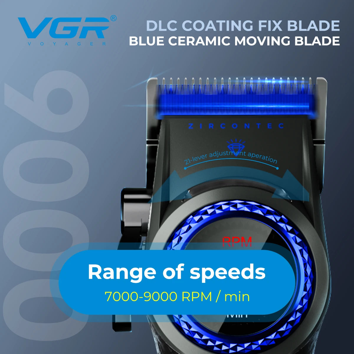 Cortapelos Profesional VGR V-001 – Motor de 9000 RPM, Cuchillas DLC y Batería de 4600 mAh