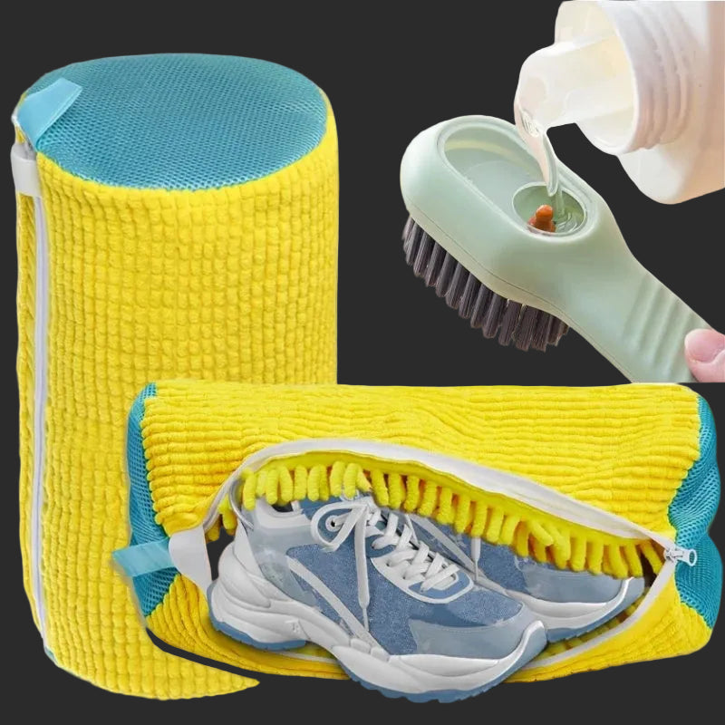 Kit de Lavado de Calzado – Bolsa Protectora para Lavadora y Cepillo de Limpieza con Dispensador