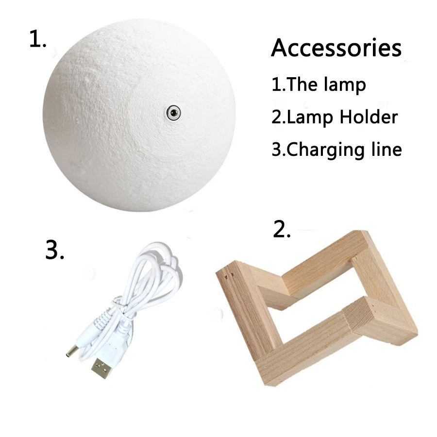 Lámpara de Luna 3D con Control Táctil – Recargable y Ajustable
