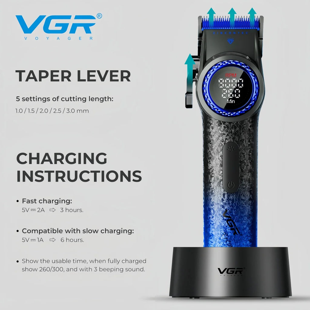 Cortapelos Profesional VGR V-001 – Motor de 9000 RPM, Cuchillas DLC y Batería de 4600 mAh