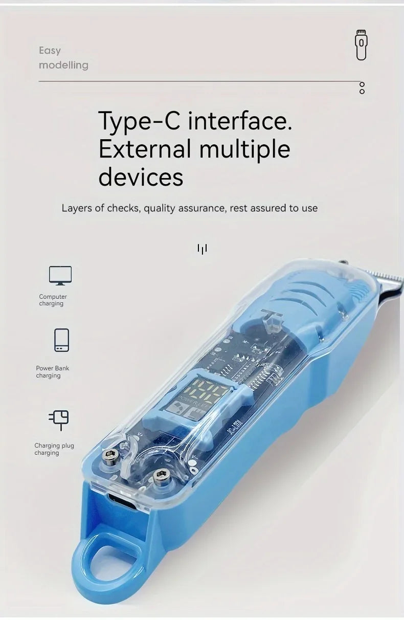 Cortapelos Eléctrico Profesional con Cuerpo Transparente