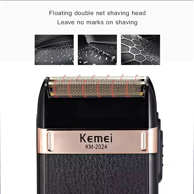 Afeitadora Eléctrica Kemei KM-2024 – Recíproca de Doble Hoja y Resistente al Agua
