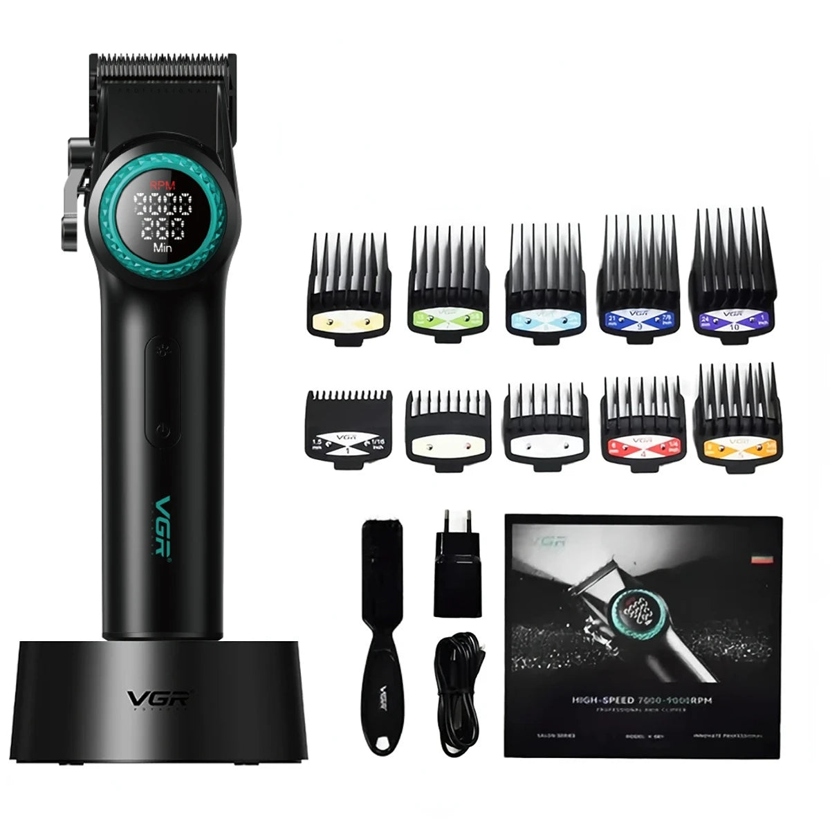 Cortapelos Profesional VGR V-001 – Motor de 9000 RPM, Cuchillas DLC y Batería de 4600 mAh