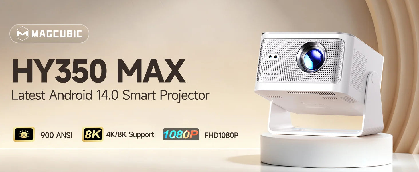 Proyector Inteligente Magcubic HY300 PRO | Mini Proyector Portátil Android 14 con WiFi 6 Dual, 290 ANSI, Soporte 8K, Bluetooth 5.4 y Rotación de 180°