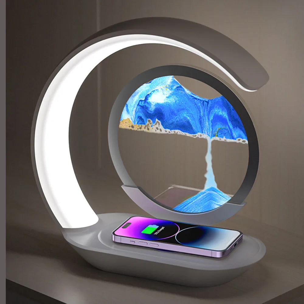 Lámpara de Mesa de Arena 3D con Carga Inalámbrica de 15W