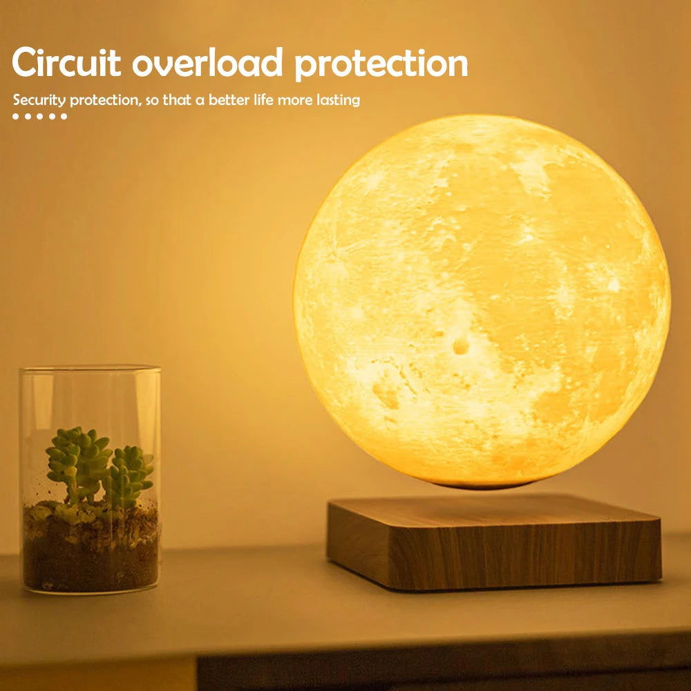 Lámpara de Luna Flotante con Levitación Magnética – Rotación 360° y 3 Colores LED