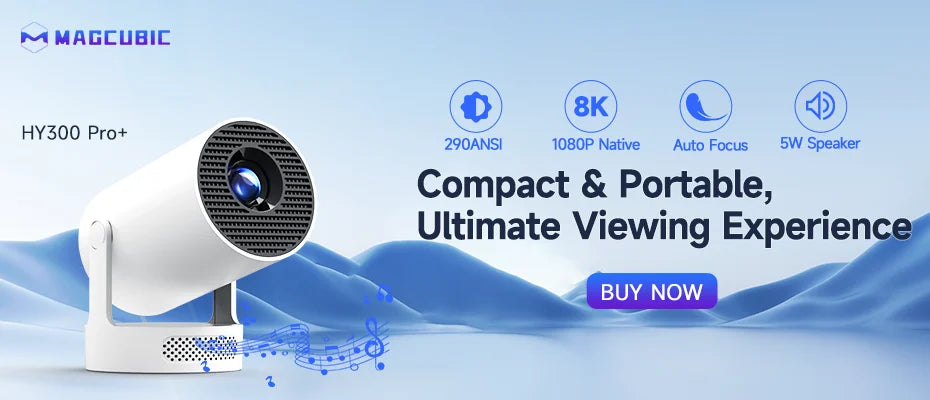 Proyector Inteligente Magcubic HY300 PRO | Mini Proyector Portátil Android 14 con WiFi 6 Dual, 290 ANSI, Soporte 8K, Bluetooth 5.4 y Rotación de 180°