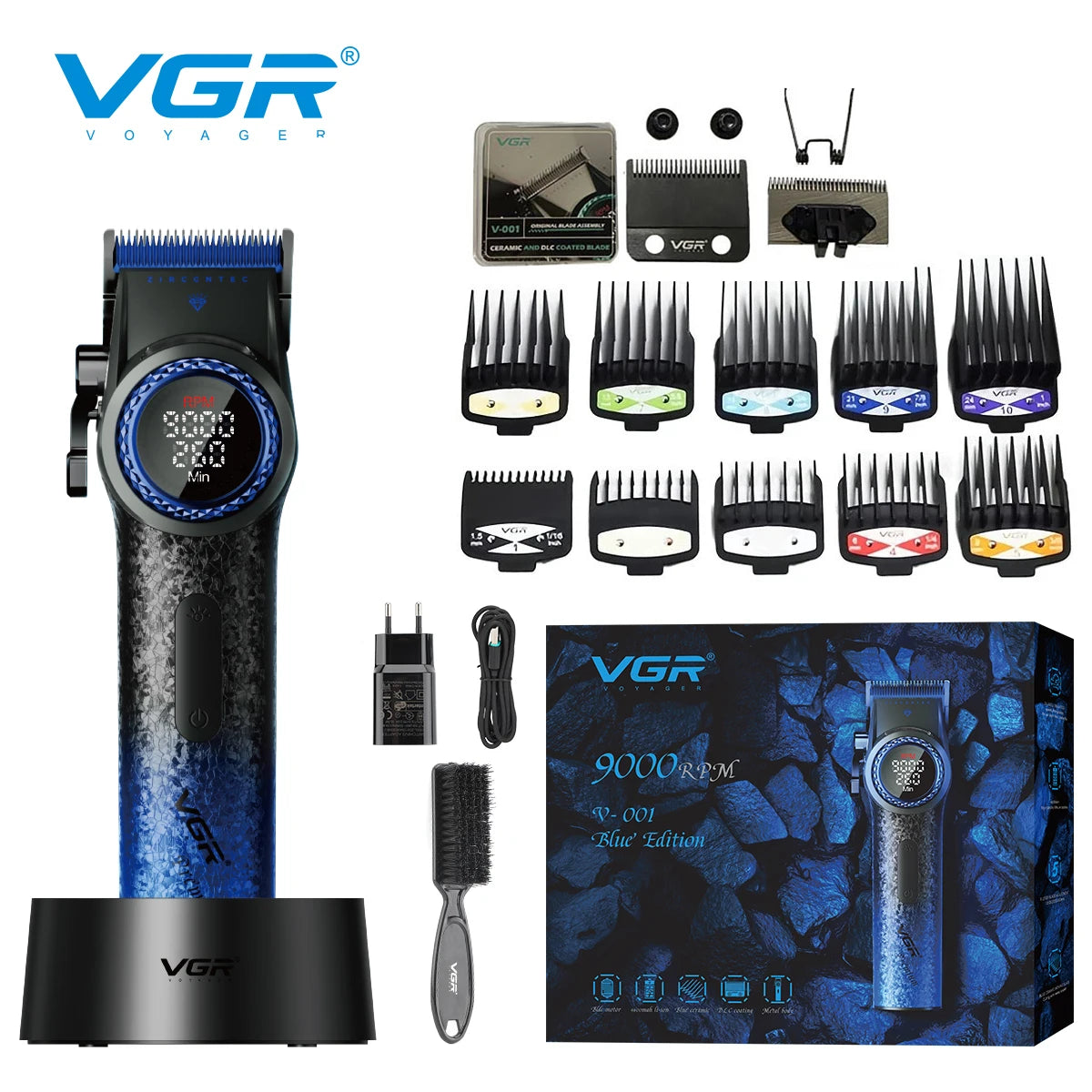 Cortapelos Profesional VGR V-001 – Motor de 9000 RPM, Cuchillas DLC y Batería de 4600 mAh