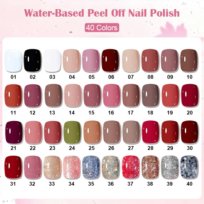 Esmalte de Uñas Peel-Off a Base de Agua – 40 Colores Vibrantes