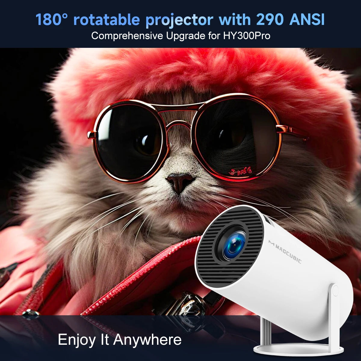 Proyector Inteligente Magcubic HY300 PRO | Mini Proyector Portátil Android 14 con WiFi 6 Dual, 290 ANSI, Soporte 8K, Bluetooth 5.4 y Rotación de 180°