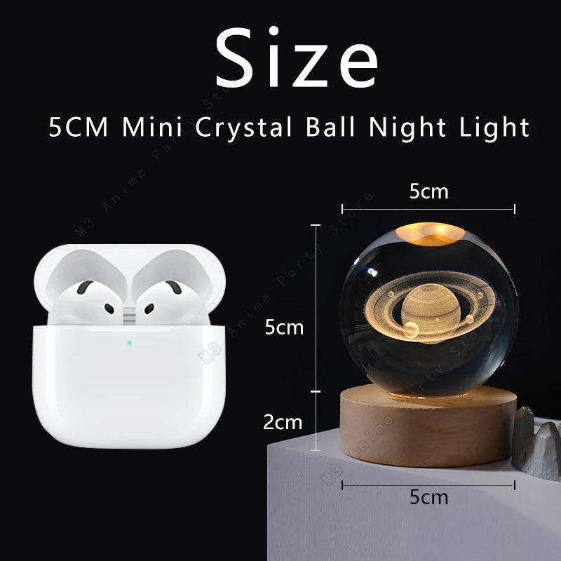 Lámpara de Noche de Bola de Cristal 3D con Base de Madera – Diseño Galaxia y Planetas