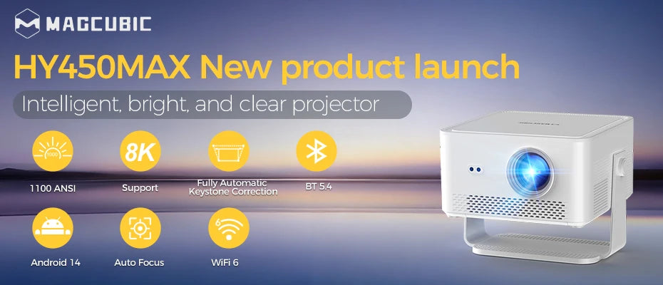 Proyector Inteligente Magcubic HY300 PRO | Mini Proyector Portátil Android 14 con WiFi 6 Dual, 290 ANSI, Soporte 8K, Bluetooth 5.4 y Rotación de 180°