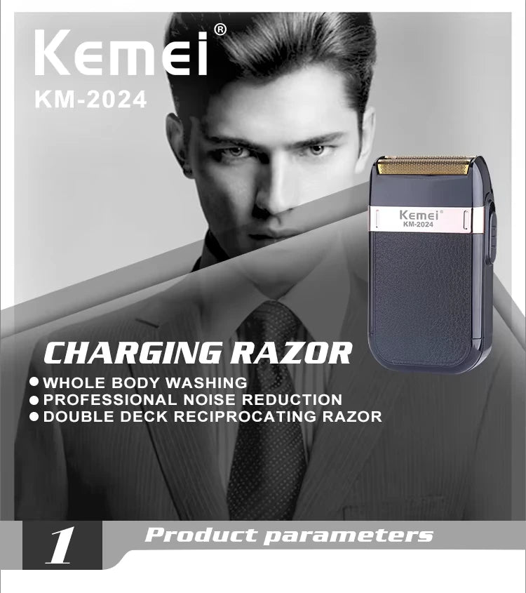 Afeitadora Eléctrica Kemei KM-2024 – Recíproca de Doble Hoja y Resistente al Agua