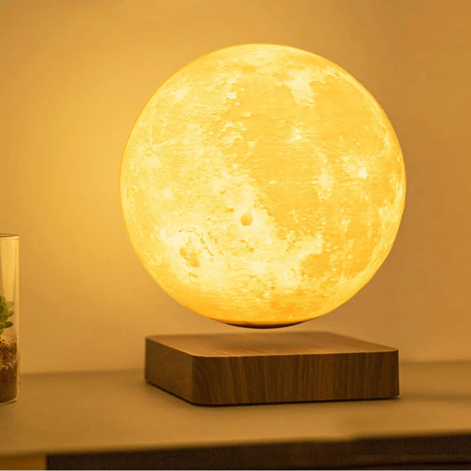 Lámpara de Luna Flotante con Levitación Magnética – Rotación 360° y 3 Colores LED