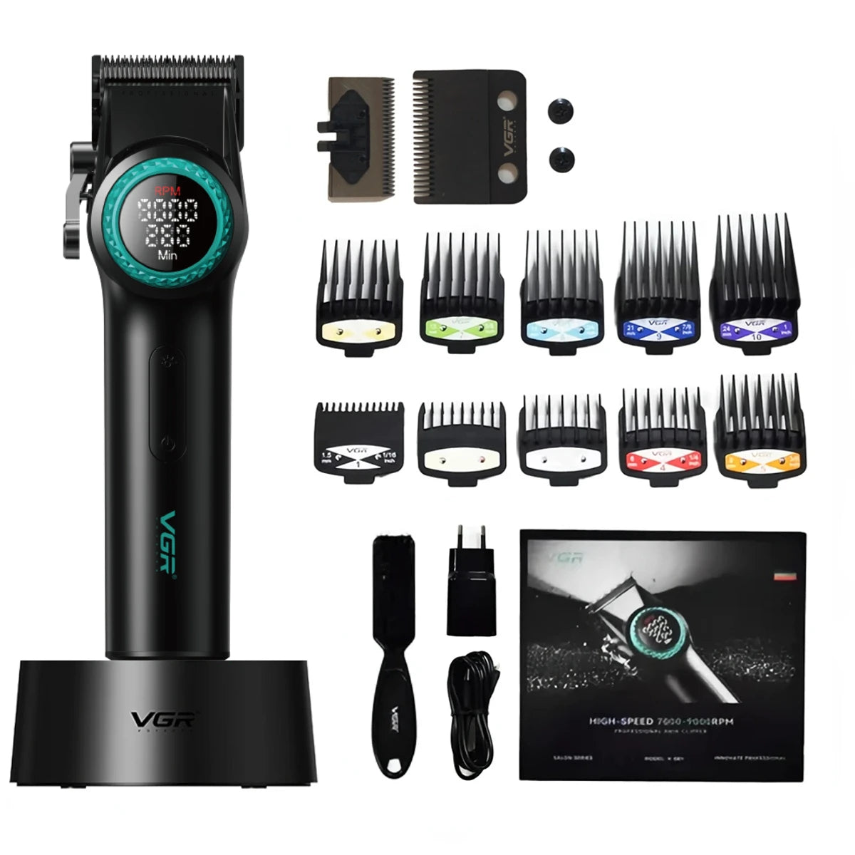 Cortapelos Profesional VGR V-001 – Motor de 9000 RPM, Cuchillas DLC y Batería de 4600 mAh