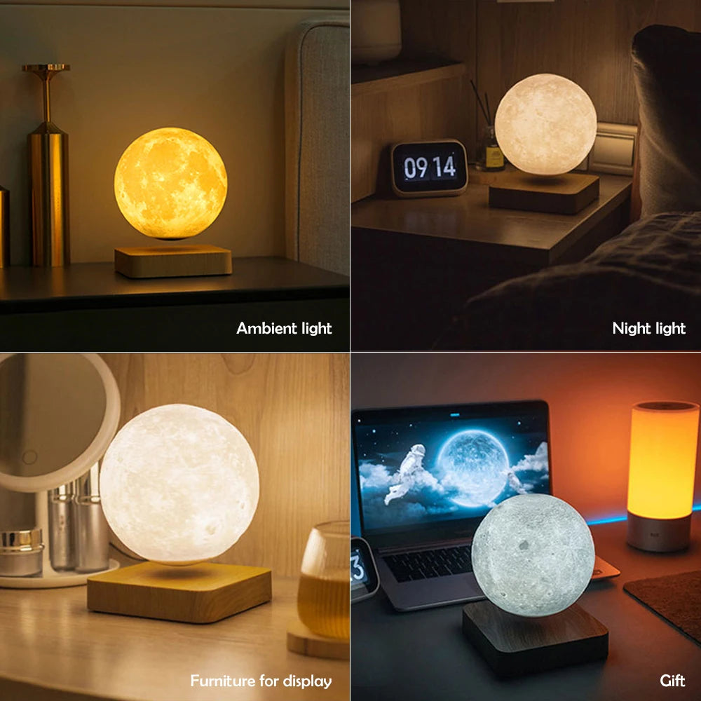 Lámpara de Luna Flotante con Levitación Magnética – Rotación 360° y 3 Colores LED