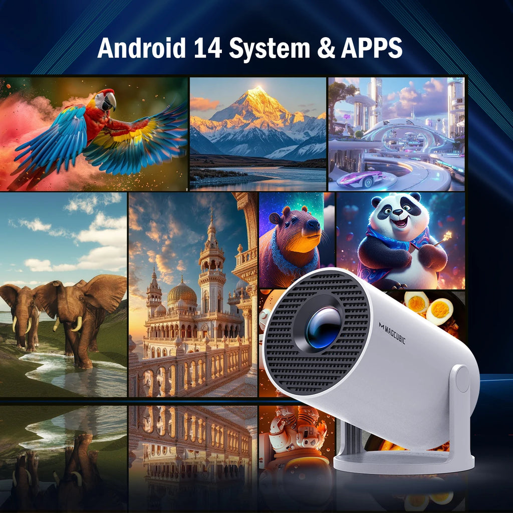 Proyector Inteligente Magcubic HY300 PRO | Mini Proyector Portátil Android 14 con WiFi 6 Dual, 290 ANSI, Soporte 8K, Bluetooth 5.4 y Rotación de 180°