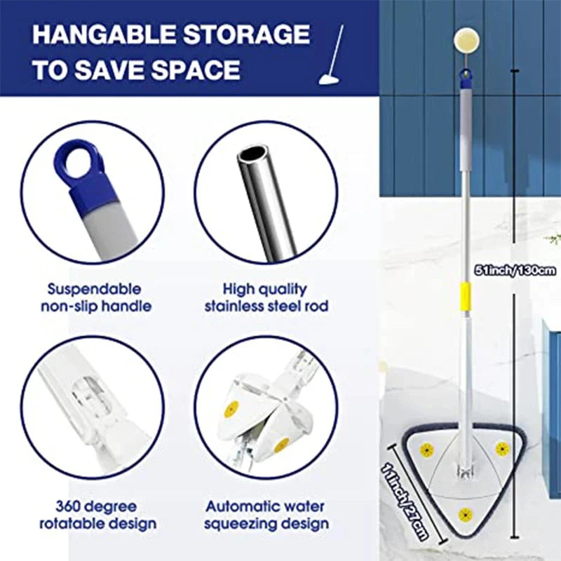 Mopa Triangular Telescópica Giratoria 360° | Fregona de Limpieza con Autoescurrido para Uso Seco y Húmedo de Alta Absorción Untior