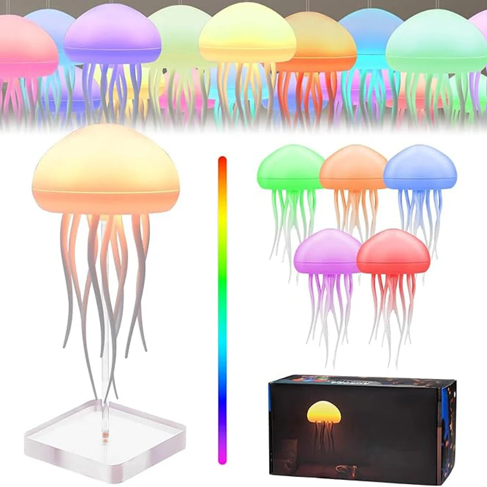 Lámpara de Medusa LED con Control por Voz – Luz de Noche Giratoria y RGB