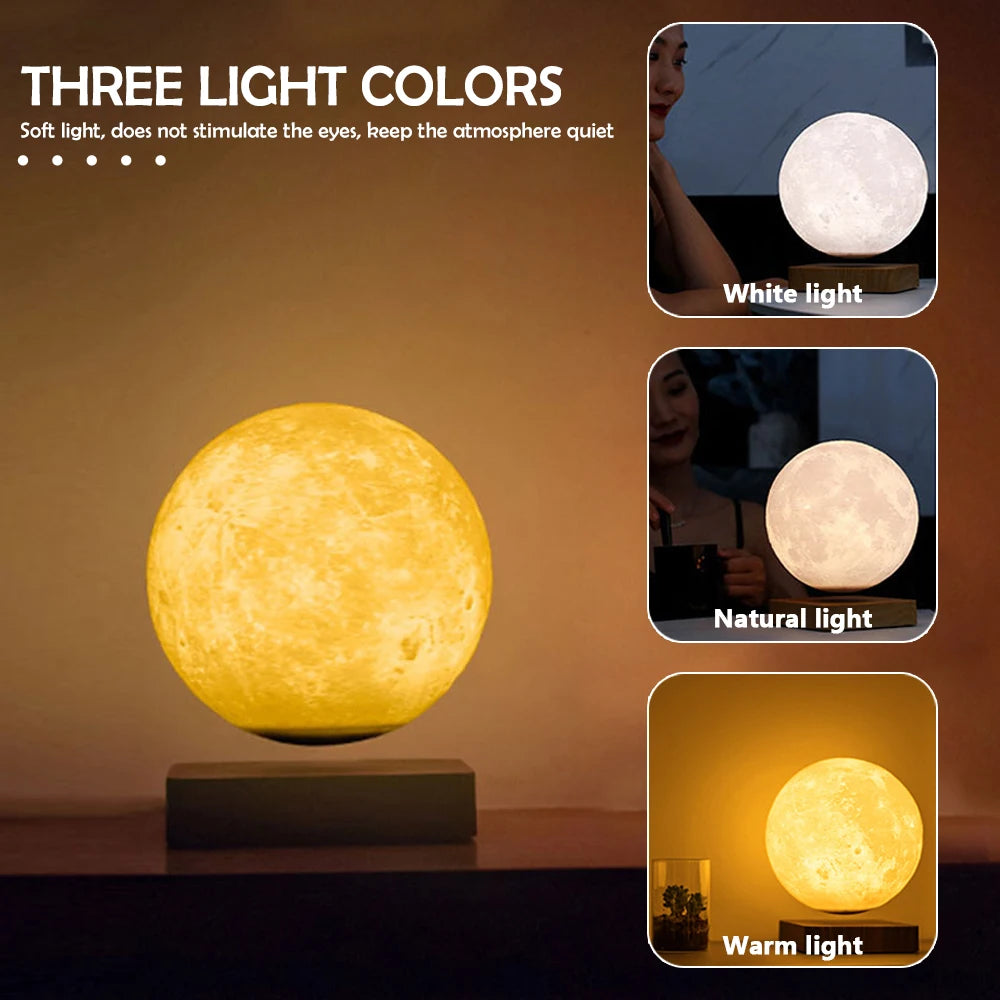 Lámpara de Luna Flotante con Levitación Magnética – Rotación 360° y 3 Colores LED